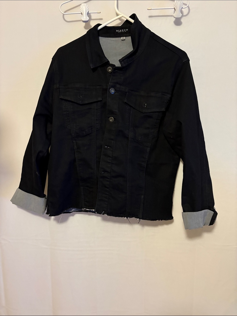 Bianco Black Lightweight Shirt Jacket with Raw Hem